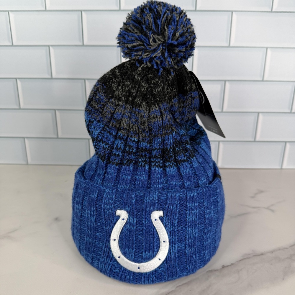Indianapolis Colts Hat Beanie Mens Blue Black NFL Football Cuffed Pom Knit Warm